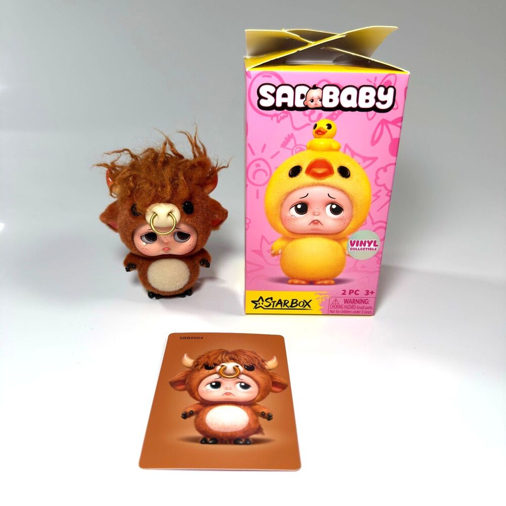STARBOX Zuru Sad Baby Animals Series 1 Highland Cow Bull Vinyl Figure Card Box